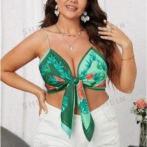 NEW| SHEIN Plus Size Plants Print Tie Front
Cami Top